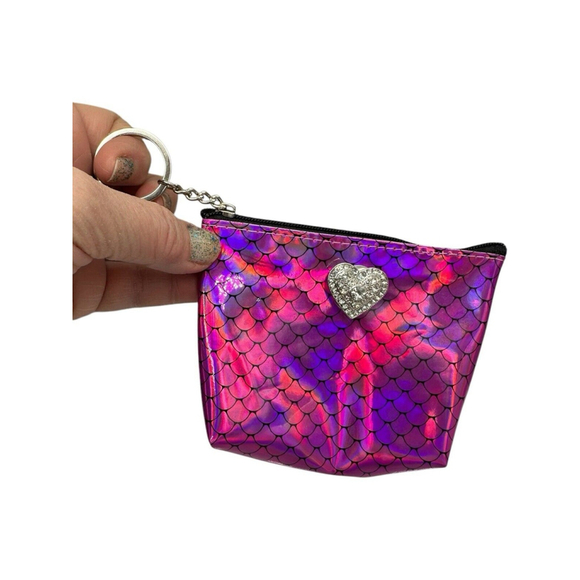 Mermaid Coin Purse Credit Card Holder Hot Pink Sparkling Heart 18mm Ginger Snap - Picture 1 of 16